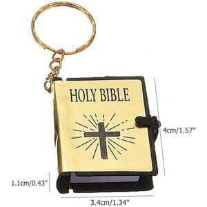 Mini Gold Holy Bible Keychain English Religious Miniature Paper Jesus -NEW